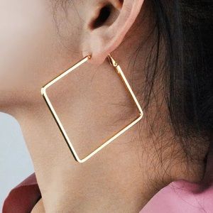 NEW! Geometric Square Gold Dangle Hoop Fashion Earrings